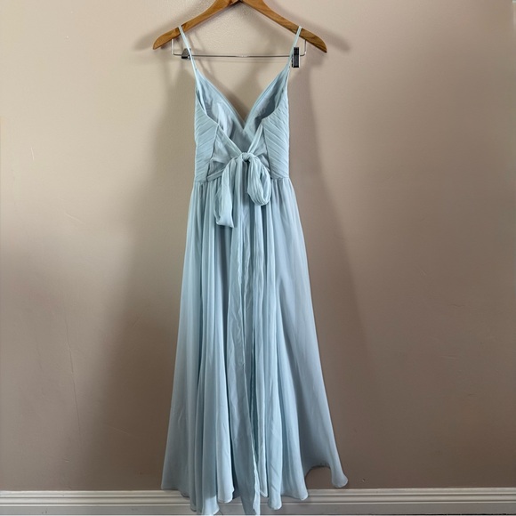 Azazie Gracie Mist Blu A-Line VNeck Pleated Halter Chiffon Dress Sz 4 Bridesmaid - Picture 7 of 11